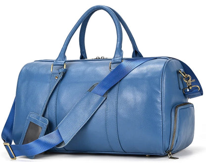 Genuine Leather Duffel - Sapphire Blue