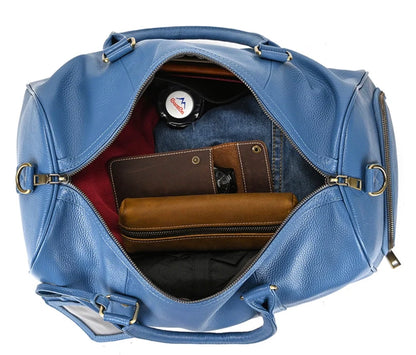 Genuine Leather Duffel - Sapphire Blue