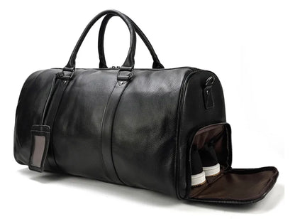 Genuine Leather Duffel - Midnight Black