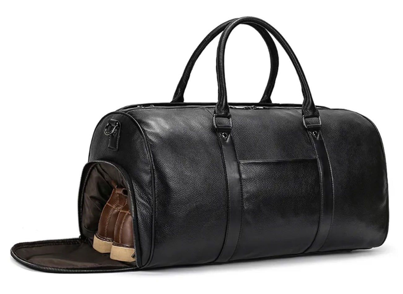 Genuine Leather Duffel - Midnight Black