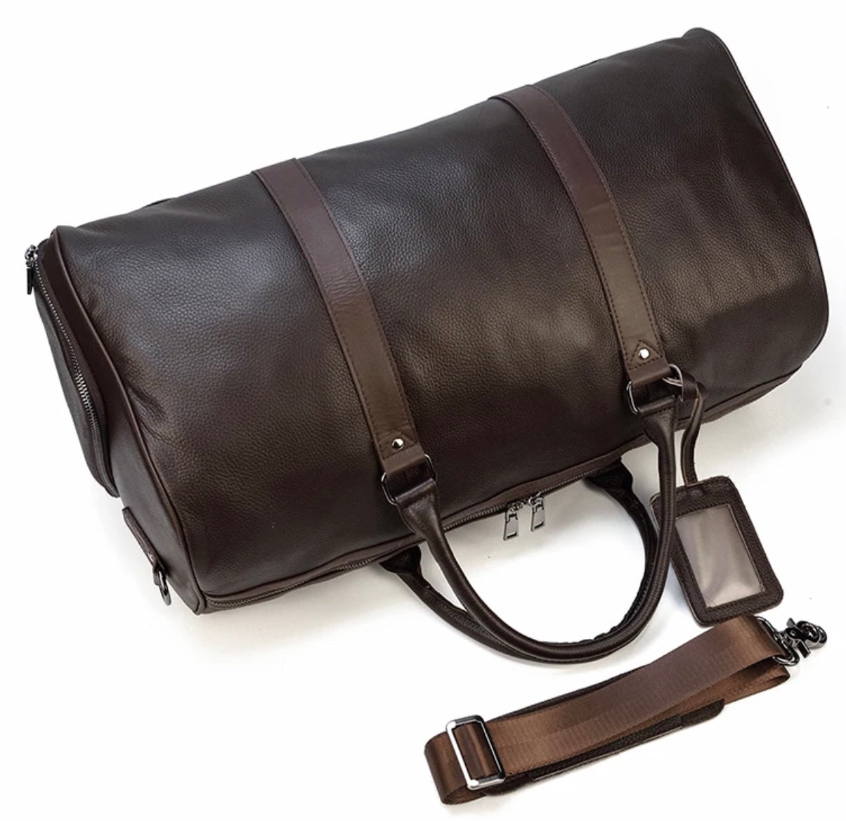 Genuine Leather Duffel - Brunette Brown